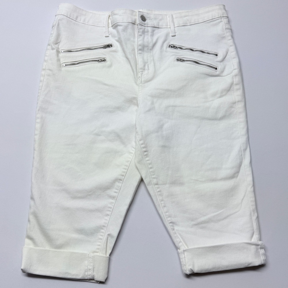 Mossimo High Rise Skinny White Denim Capris Power Stretch Moto Zipper 16/33R